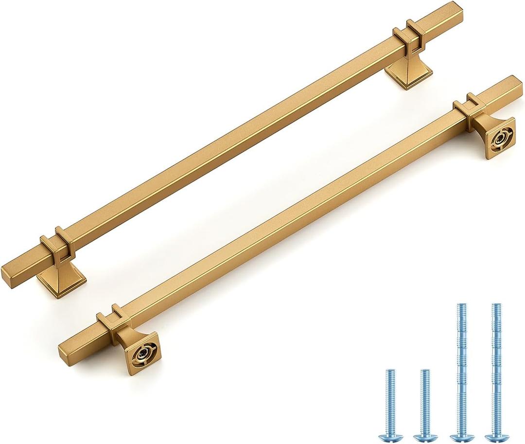HOME EDIT 10 Pack 10 inch Gold Cabinet Handles Square Zinc-Alloy Pulls for Kitchen Dresser Closet and Bathroom Cabinets Hardware
