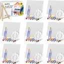 Nicpro 8 Pack 810 Inch Canvas Boards Kits for Painting, Art Canvas Set with 16 Brushes, 8 Paint Trays, 8  12 Acrylic Paint, Mini Drawing Easel Set, Sip and Paint Kit for Adults Party