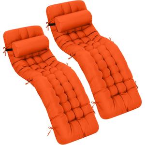 Tudomro 66'' Outdoor Chaise Lounge Cushion Waterproof Patio Pool Chaise Lounge Cushion with Headrest Pillow Tie Fade Resistant Replacement Longue Rocking High Back Chair(Orange,2 Pcs), 66 x 20.9 x 3.9 inches