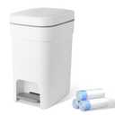 JiatuA Small Bathroom Trash Can with Lid Soft Close, 2.6 Gallon Step Garbage Can Slim Trash Bin Wastebasket for Kitchen Bedroom Office Living Room Toilet College Dorm, White