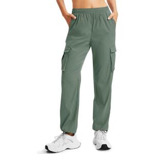 MAGCOMSEN Women's Cargo Pants Quick Dry Lightweight Hiking Travel Pants Water Resistant Safari Joggers with Pockets (Green, L)