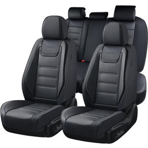 Coverado Car Seat Covers Full Set, Seat Covers for Cars, Car Seat Protector Waterproof, Leather Car Seat Cushion, Universal Interior Covers Seat Protectors for Most Cars Black