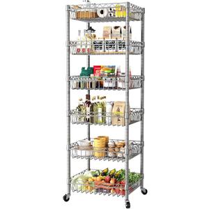 SINGAYE Shelf Storage Wire ShelvingShelves Rack Standing Units with Wheels Closet Organizers Metal Pantry Kitchen Laundry Room Adjustable 13.5" D x 13.5" W x 63" H Silver