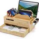 Yopay Family Charging Station with Drawer, Bamboo Charging Station for Multiple Devices, Cell Phone Docking Stations Organizer for Tablet, Laptop, Nightstand Bedside Desk Device Charger Organizer