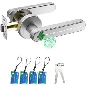Fingerprint Door Lock Biometric Door Knob with Keypad Keyless Entry, Door Locks for Bedrooms, Home Hotel Office Apartment Silver