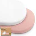2-Pack Organic Bassinet Sheets for Girls, Boys - 100% Cotton Bassinet Mattress Sheets Compatible with Halo Bassinest Swivel Sleeper, Graco, Baby Delight, Chicco, Unisex Fitted Bassinet Sheets (Rose)