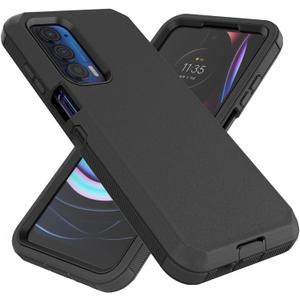 Heavy Duty Defender Case for Motorola Moto Edge 2021/5G UW, Black, Rugged, Shockproof, Dustproof, 3 in 1 Design, Military Grade Protection