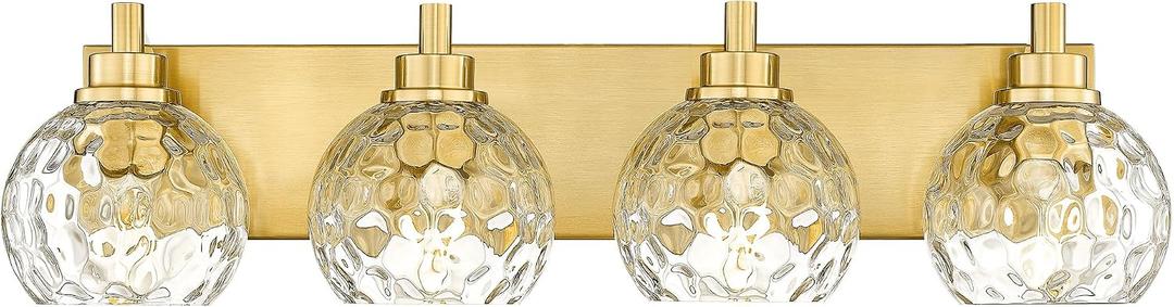 Bathroom Light Fixtures Over Mirror, 26" Brushed Gold Bathroom Vanity Light with Clear Hammered Glass Globe Shade, 4-Light Modern Sconces Wall Lighting, VL200-BG-CL-4