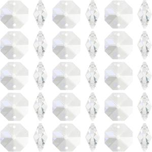 PATIKIL K9 Crystal Octagon Beads 2 Holes Pendants, 100 Pack 14mm Chandelier Prisms Parts Ornaments Hanging Beads for DIY Arts Crafts Decoration, Electroplating AB Color