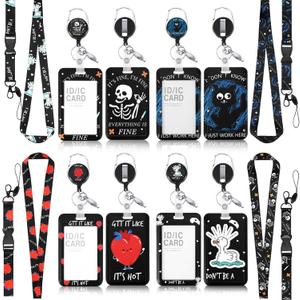 4 Set Badge Holder ID Teacher Nurse Badge Reel with Retractable Lanyard for Work Accessories Office Women Gifts(Nurse Day)