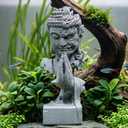 LIYAOLI Buddha Statue for Aquarium Decor, Sandstone Fish Tank Accessories, Laughing & Wrathful Face Zen Figurine Home Decoration, Betta Fish Tank Decor for Good Luck, Wealth Feng Shui