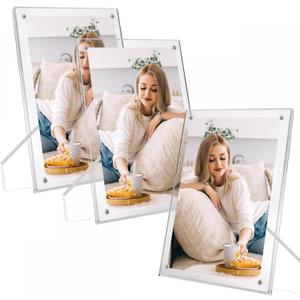 3 Pack Acrylic Picture Frames 5x7 Photo Frame Clear Magnetic Picture Frame With Stand for Home Office Horizontal or Vertical Display
