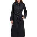 London Fog Women's Single Breasted Long Trench Coat with Epaulettes and Belt, Black, Large