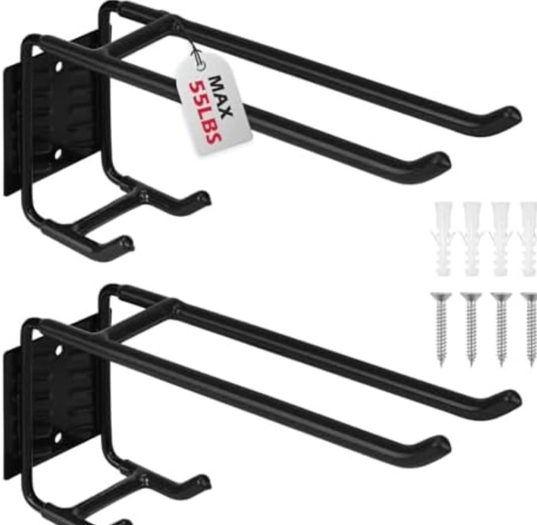 6-Piece Heavy Duty Rafter Hanger Hooks with 2-Piece Extension Straps, Vinyl Coated Large Metal Garage Utility Hooks for Hanging Bike Ladder Garden Tool Organizer (8Pack, Black)