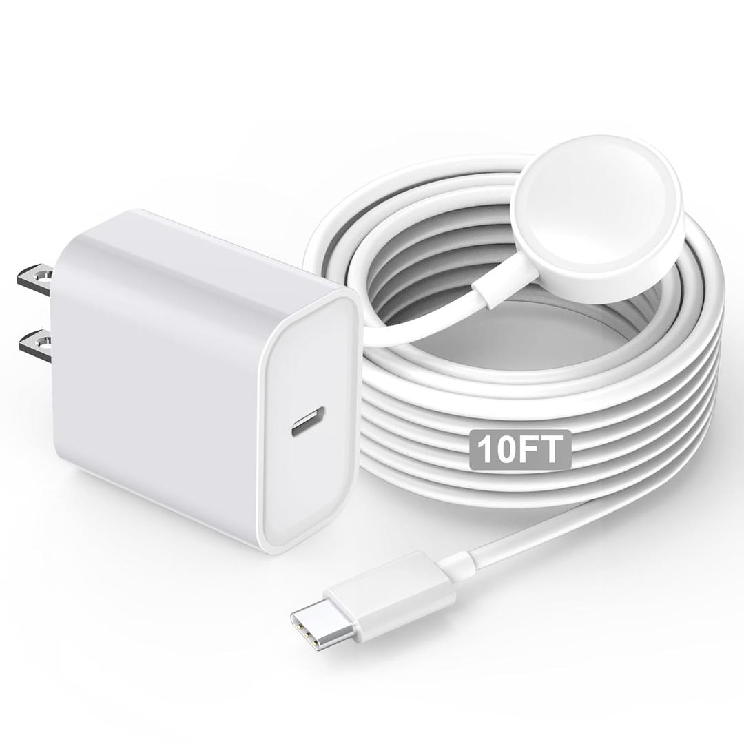 Fast Charge for Apple Watch Charger, 10FT Extra Long iWatch Charger Cable Portable Wireless Fast Charging Cord & 20W USB C Charger Block Plug Compatible with Apple Watch Series 10/9/8/7/SE/6/5/4/3/2/1