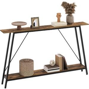 Console Table, 55'' 2-Tier Sofa Tables with Storage, Narrow Entryway Table, Behind Couch Hallway Table Skinny for Entryway, Living Room, Foyer, Rustic Brown and Black CT14BR