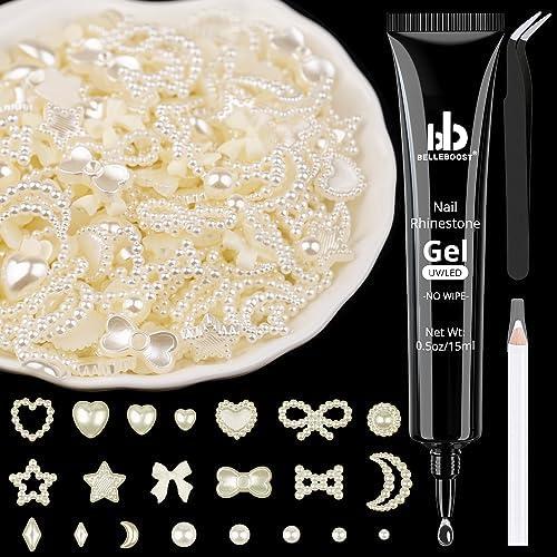 1200Pcs 3D Multi Shapes Nail Charms and Flatback Pearls, Beige Mix Styles Heart Star Bow Sunflower Embellishments for Nail Art, Craft and Decoration with Glue Gel, Tweezer and Pickup Pencil 1200Pcs 3D Multi Shapes Nail Charms and Flatback Pearls, Beige Mix Styles Heart Star Bow Sunflower Embellishments for Nail Art, Craft and Decoration with Glue Gel, Tweezer and Pickup Pencil