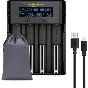 4 Slots 21750 21700 Battery Charger,4 Slots Ni-MH AA 18650 Battery Charger 21700 Charger for 20700 22700 22650 26650 26700 16340 (RCR123) 17670 Battery with PCB Protection Board