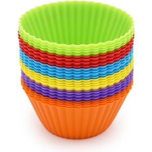 Silicone Cupcake Baking Cups 24 Pack, Reusable & Non-stick Muffin Cupcake Liners Holders Set for Party Halloween Christmas, Easy Clean Pastry Muffin MoldsPack of 24,Multicolor