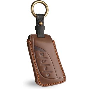 OLLEN Screws-Free Premium Leather for Key Fob Cover, Fit for Lexus ES LS LC RX NX LX TX GX Series 2018-2025~, Key Holder Protector, Brown