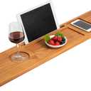 VaeFae Teak Bathtub Tray Table, Wooden Bath Board for Tub with Wine and iPad Holder