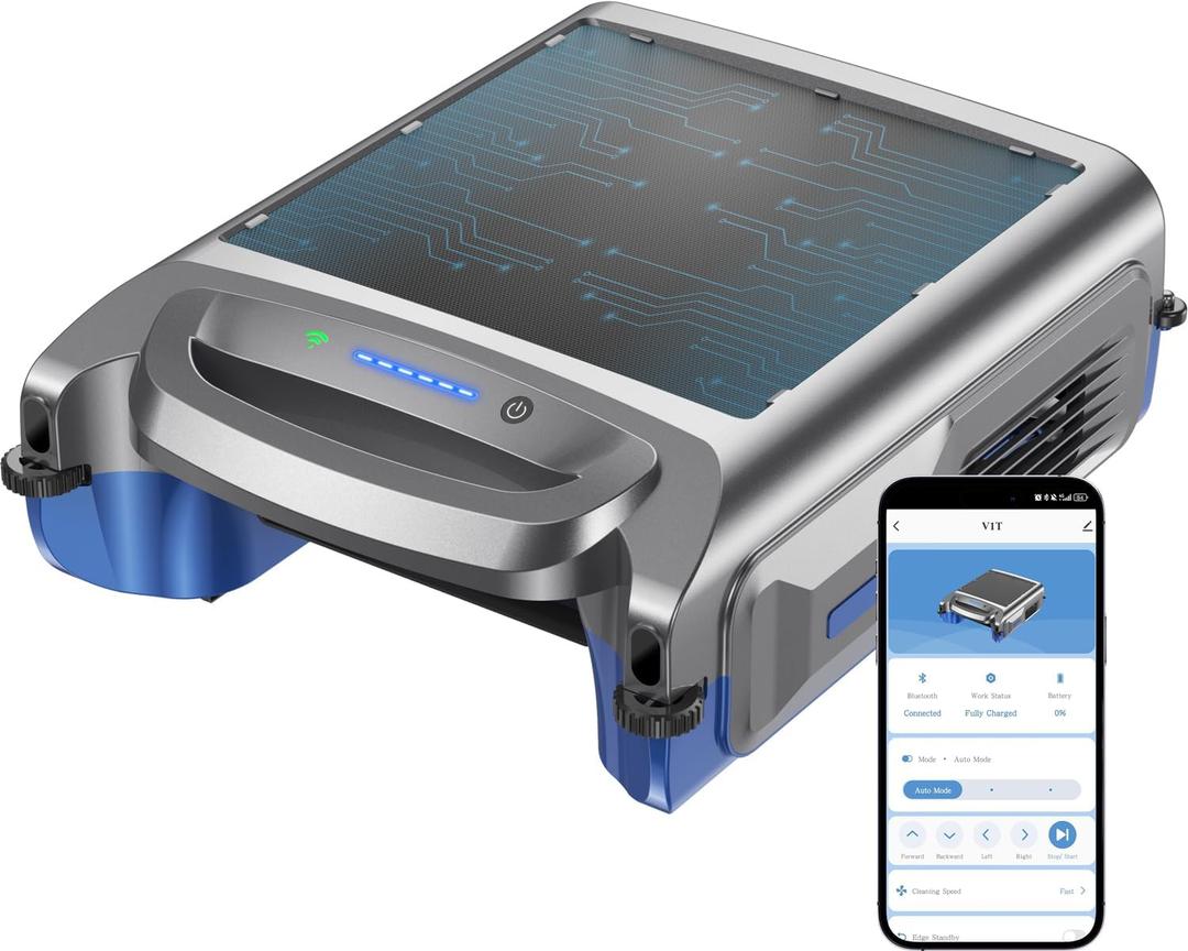V1T Solar Pool Skimmer, Robotic Pool Surface Skimmer Cleaner with App Control, 7L Large Basket 24/7 Cleaning Smart Obstacle Avoidance Dual Charging Options Ideal for Above Ground Pool Blue
