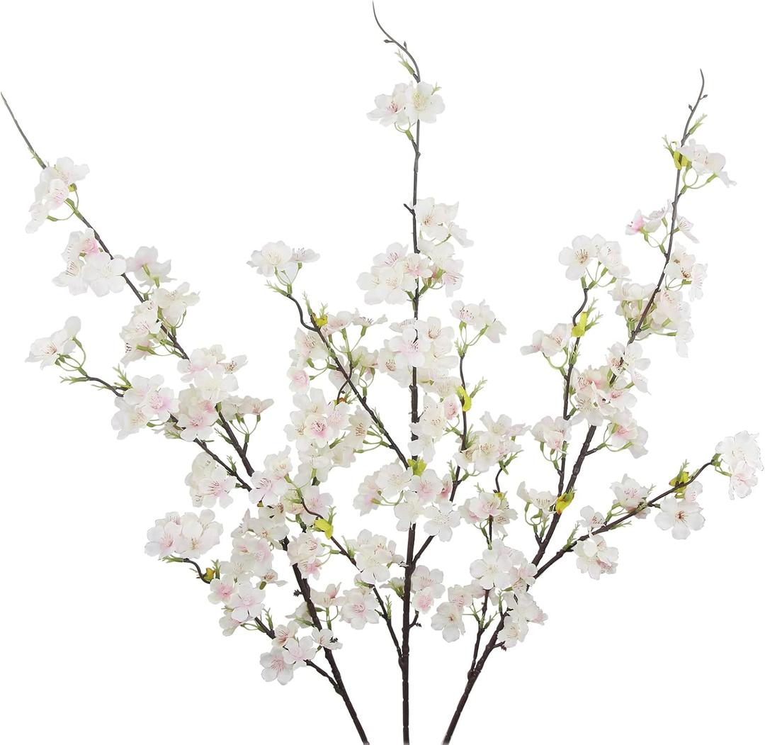 CISDUEO 3 Pcs Artificial Cherry Blossom Flower Pink Silk Peach Flowers Bulk Plum Blossom Flowers with Leaves Cherry Blossom Branches Vase Arrangements for Spring Wedding Indoor Outdoor DIY Party Decor