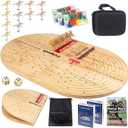 24.8in Wood Horse Race Board Game,Foldable Horse Racing Game,Large Size,with 11 Premium Metal Horses,96 Chips,2 dice,2 Boxes of Playing Cards,Storage Box,Large Storage Bag and Instruction Manual