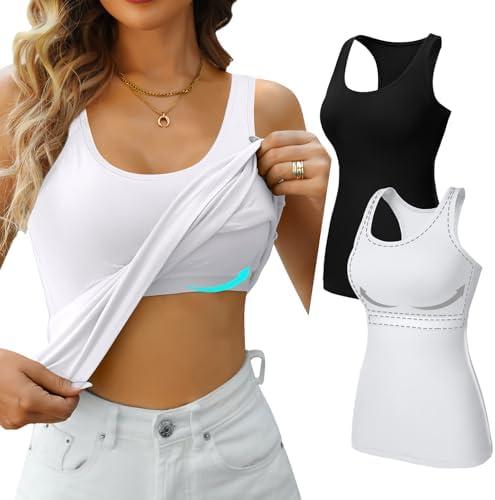 V FOR CITY Womens Shelf Bra Tank Tops Racerback Workout Camis Yoga Shirt Cotton Undershirt 2 Pack, Small