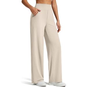 G4Free Women's Ribbed Knit Wide Leg Pants with Pockets Lightweight Stretchy Yoga Pants Casual Lounge (XL)