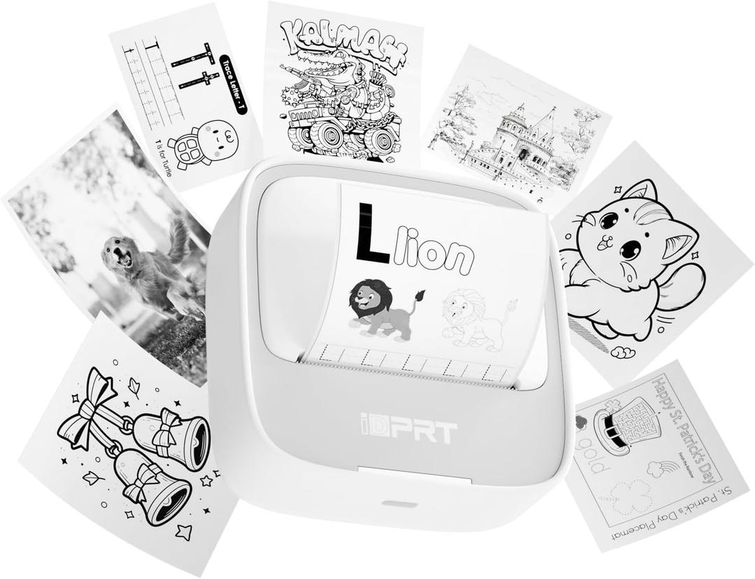 iDPRT Sticker Maker, Portable Thermal Printer with 1 Roll Sticker Paper, Bluetooth Inkless Printer Mini Label Maker for Study, DIY, Notes, Mini Label Maker with Multiple Template in Free App, Grey