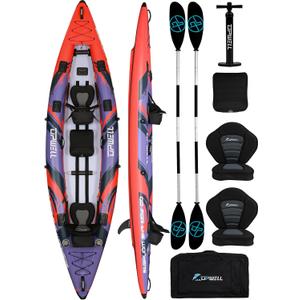UPWELL 11'/14'6”Inflatable Kayak with Drop Stitch Floor and Accessories Including Kayak Seat with Thickened Cushion, Paddle, Fin, Repair Kits, Carry Bag and Hand Pump