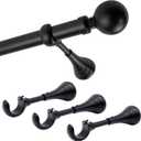 Black Curtain Rods for Windows 48 to 84  Heavy Duty Expandable 1 Inch Curtain Rod, Adjustable Design with Extra Long Wall Brackets, Matte Black