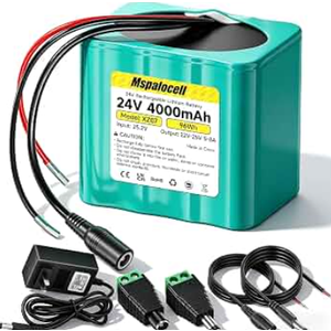 Mspalocell 24V 4Ah Rechargeable Lithium Replacement Battery with Charger Bare Leads Wires Compatible for 24V Devices,DIY Speaker