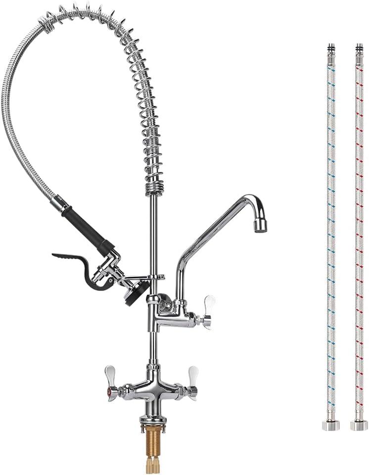 36 Inch Height Deck Mount Commercial Faucet with Pre Rinse Sprayer, Single Hole Commercial Pre Rinse Restaurant Kitchen Faucet with 12 Swing Spout for Commercial Restaurant Home Kitchens Sink