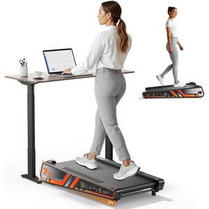 Repower Space-Saving Walking Pad with Incline 7%/2%, Full-Freedom Portable Walking Pad Under Desk, Small Walking Pad Incline for Home and Office for 300LB Capacity (Orange)