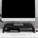 Anji Mountain Wood Monitor Stand Riser Desk Desktop Organizer Table for Home, Office Workspace, Laptop Riser, Ergonomic Design Stand for Gaming Setup, Black (Basic Stand)