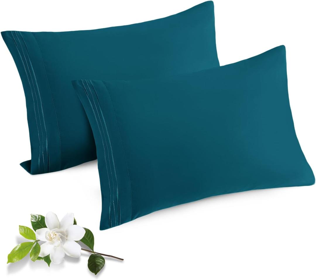 Horbaunal 2 Pack Microfiber Pillowcases Standard Size Teal Bed Pillow Cases with Envelope Closure, 1800 Thread Count Soft & Shrinkage Resistant Pillow Covers, 20 x 26 Inches