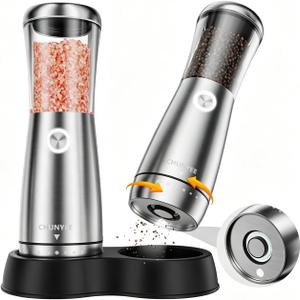 Electric Salt and Pepper Grinder Set - Automatic Stainless Steel Rechargeable Salt and Pepper Grinder Set with Storage Base, Large Capacity, LED Light & Adjustable Coarseness, Ideal Kitchen Gadget