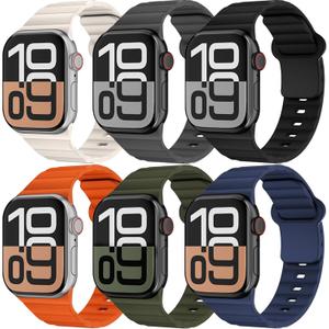6 Pack Sport Bands for Apple Watch Band 40mm 41mm 42mm 38mm 44mm 45mm 46mm iWatch bands for Women Men, Waterproof Silicone Strap Wristband for Apple Watch Series 11 10 9 8 7 6 5 4 3 SE/Ultra 49mm 3/2nd