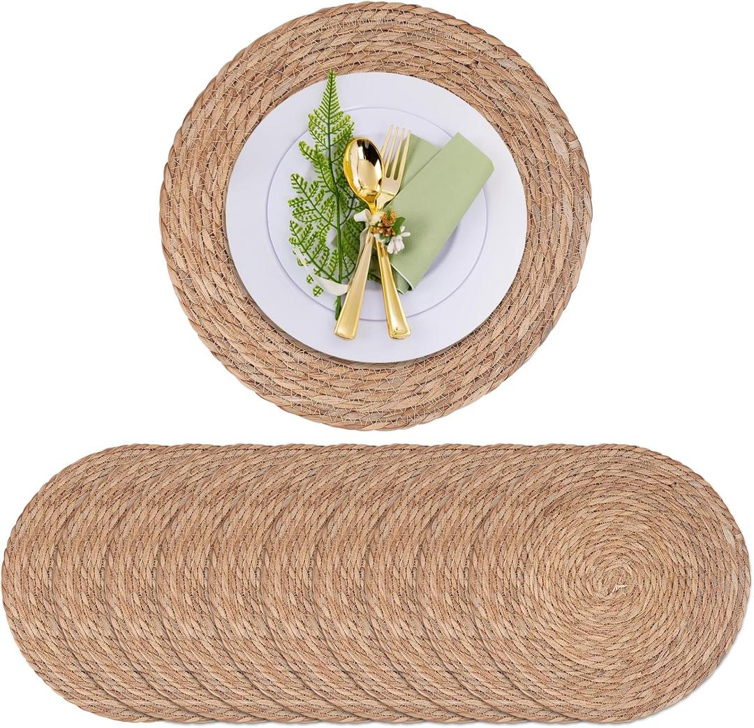 10 Pack 13 in Round Woven Placemats Plate Chargers,Rattan Wicker Table Mats Jute Braided Chargers for Dinner PlatesBoho Farmhouse Rustic Woven Place Mats for Dining Table Decor