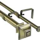1-inch 5-8 inch Double Drapery Curtain Window Rod Set Antique Brass 48"-84
