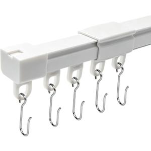 Adjustable Telescopic Ceiling Curtain Track 6FT, 2-in-1 Expandable Main Rail with Extendable Sleeve (No Cutting Needed), Wall & Ceiling Mounted Track Kit with Hooks (White, 6-9ft (72-108in))