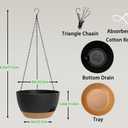 Hanging Planters 3-Pack, 8 Inch Self-Watering Hanging Pots with Drainage Hole and Chains, Plastic Planters for Indoor Outdoor, Black Brown