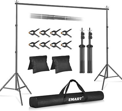 EMART Backdrop Stand 10x8.5FT Adjustable Back Drop Stand for Party Events
Background Stand Backdrop with 8 Clamps, 2 Sandbags for Photography, Wedding, Baby Shower, Birthday Decoration, Photo Studio