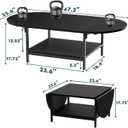 SAYGOER Black Coffee Table Modern Extended Coffee Tables with Storage for Living Room 2-Tier Unique Center Table with Two Folding Panel for Any Large or Small Space,Foldable, All Black