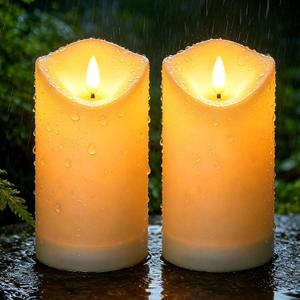 Solar Garden Decor for Outside-Solar Candles Outdoor Waterproof, Flameless LED Candles Rechargeable, Solar Powered Candles Dusk to Dawn for Patio Lantern Garden Table Decorations, Set of 2, 3.25" x 6"