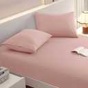Queen Fitted Sheet with 2 Pillowcase Soft Microfiber Sheet Set 16" Deep Pocket Bed Sheets, Wrinkle Free and Easy Care Bottom Sheet for Queen Size Bed, Pink