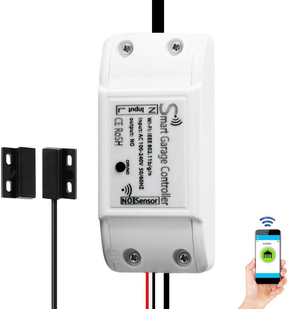 Smart WiFi Garage Door Opener Remote Controller, Smartphone App Control, Compatible with Alexa, Google Assistant and IFTTT, No Hub Required (White)