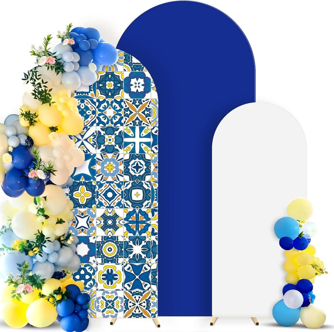 Newwiee Set of 3 Amalfi Coast Wedding Arch Cover 8ft, 7.2ft, 6.6ft, Spandex Fitted Wedding Arch Covers for Birthday Party Decor (Floral, Classic Color)